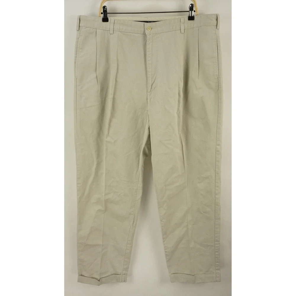 Vintage 80s Polo Ralph Lauren‎ USA Men's 42 x 32 Khaki Twill Pleated Chino Pant